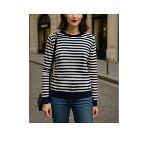 J. Crew Navy White Striped Cotton Sweater Large